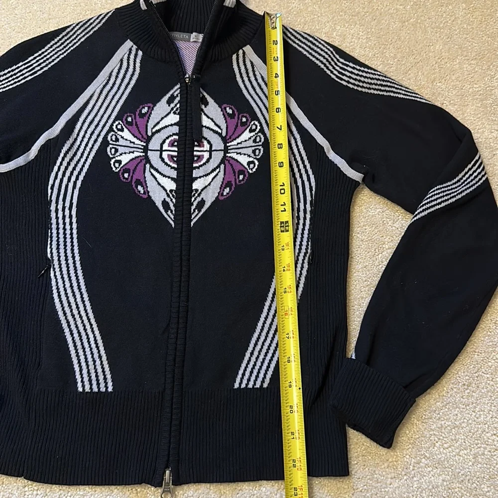 Athleta zip front black, gray, and purple sweater size M - Picture 8 of 14